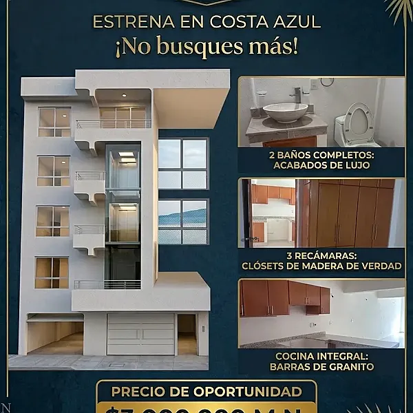 SÓLO 16 UNIDADES: Departamentos Exclusivos de 105m² en Costa Azul. ¡Aún Disponibles en TODOS los Niveles!